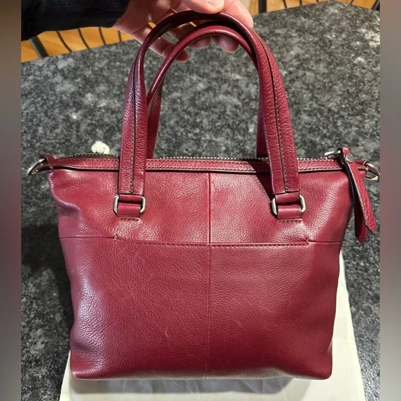 Fossil Deep Burgundy Leather Satchel Handbag - Picture 3 of 7